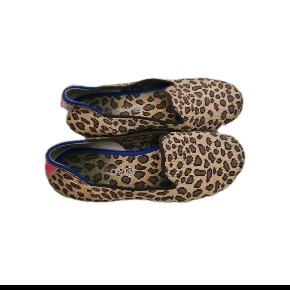 Rothy's Kids Leopard Slip-On Flats with Blue Trim